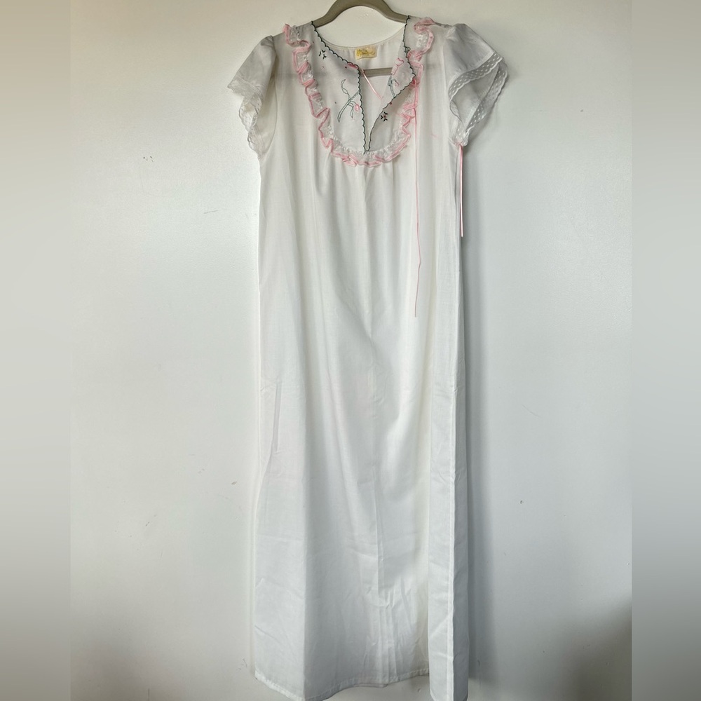 Vintage Monique  Embroidered Nightgown Maxi Dress Cotton Romantic Nightie